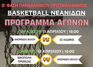 Το πρόγραμμα αγώνων της β’ φάσης του Πανελλήνιου πρωταθλήματος μπάσκετ Νεανίδων